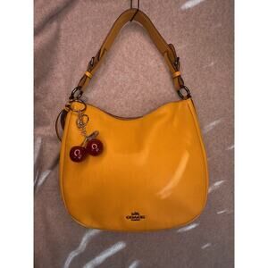Coach Sutton Hobo Sulphur Yellow Leather #35593 + Red Glitter Cherry Bag Charm